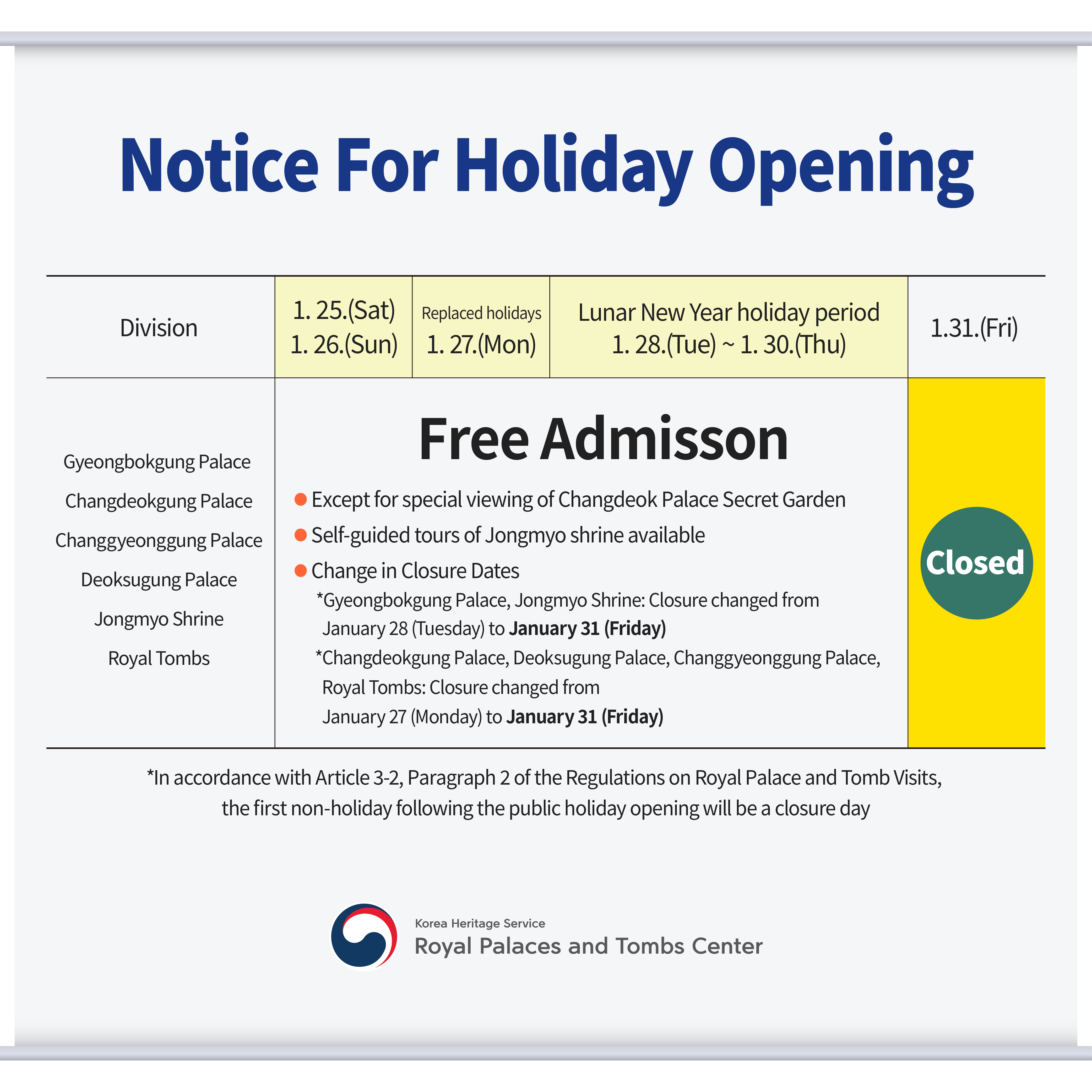 Notice For Holiday Opening